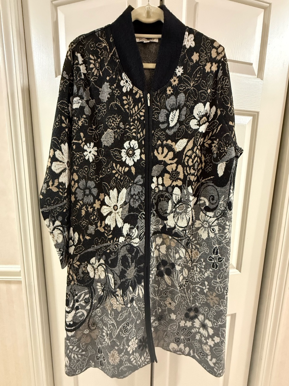 NorthStyle 1XL Alpaca Floral Jacquard Long Cardigan Duster Peru